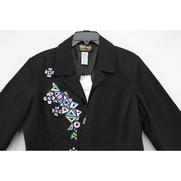 NWT Bob Mackie Wearable Art Women's Jacket Black Large Linen Blend Embroidered - Picture 2 of 7